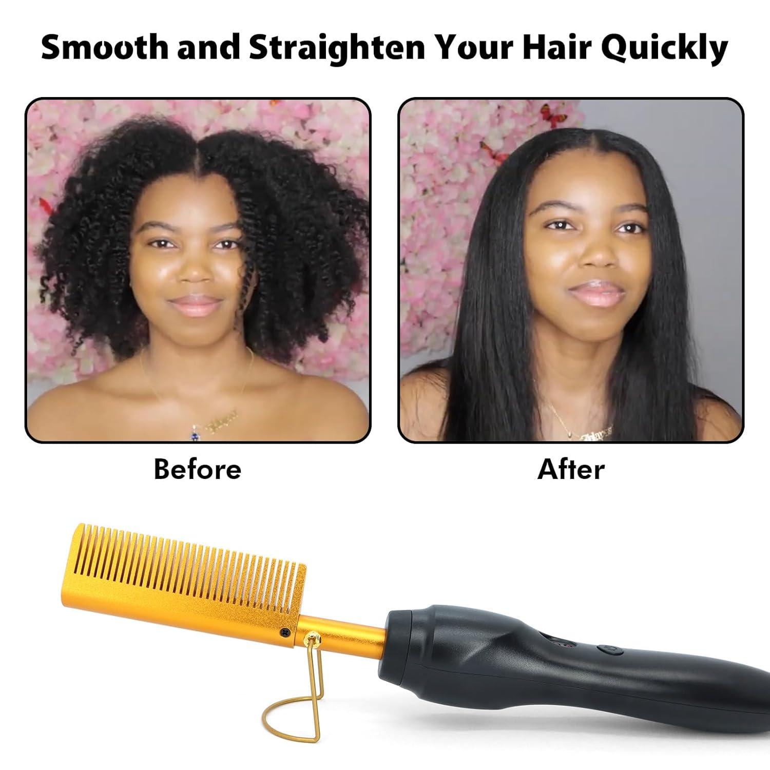 imageDolahair Electric Hot Comb for Wigs Hair Straightener Electric Pressing Combs Lace Front Wigs Flat Iron Comb Lace Melting Band wig kit with hot comb wig installation kit