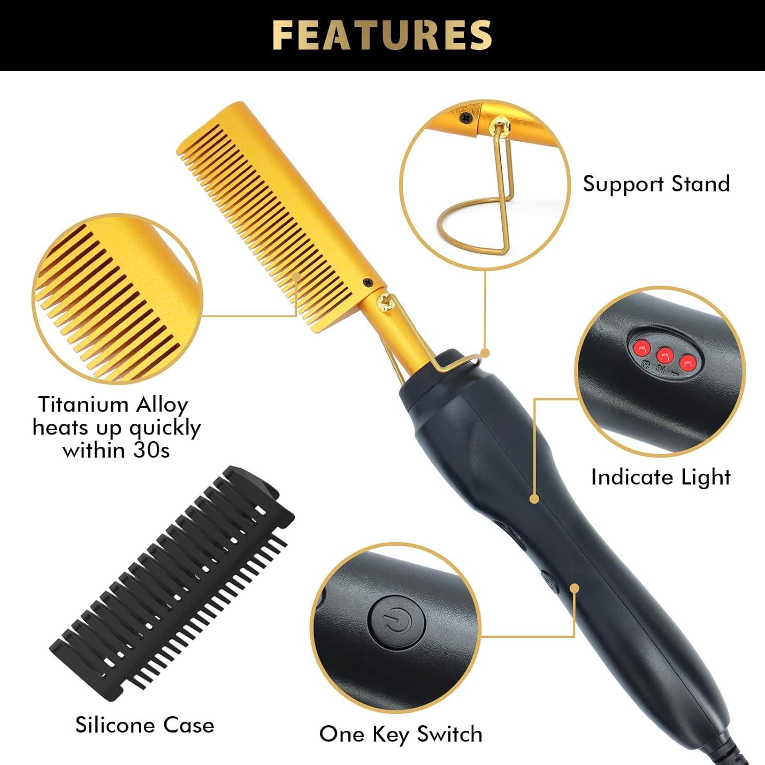 imageDolahair Electric Hot Comb for Wigs Hair Straightener Electric Pressing Combs Lace Front Wigs Flat Iron Comb Lace Melting Band wig kit with hot comb wig installation kit