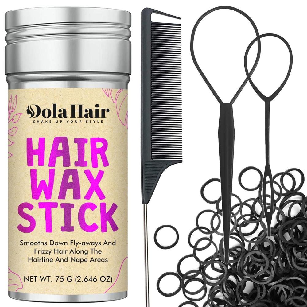 imageDolahair Hair Wax Stick ampamp Accessories  Flyaway Control for Kids ampamp Women 50 Pcs Colorful Elastic Hair Bands 1 Pcs Slick Back Hair Brush 2 Hair Loop Styling Tools BlackBlack