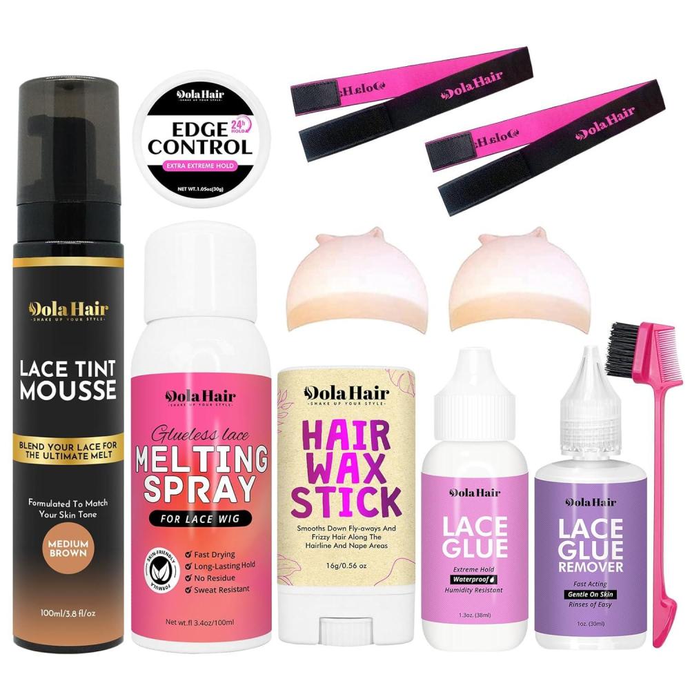 imageDolahair Lace Glue Kit  Complete Set with Lace Tint Mousse Wig Installation ampamp Melting SprayMedium BrownMedium Brown