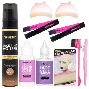 Dolahair Lace Tint Spray Mousse for Lace Front Wigs – Melting Foam, Hair Mousse, Wig Glue, and Installation Kit(Medium Brown)