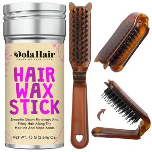 Dolahair Portable Travel Hair Wax Stick – Slick Hair Pomade with Smoothing Brush for Women, Kids & Girls’ Hair Styling(2.7 Ounce (Pack of 2))